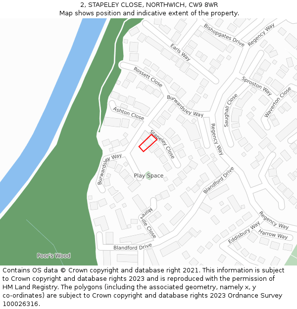 2, STAPELEY CLOSE, NORTHWICH, CW9 8WR: Location map and indicative extent of plot