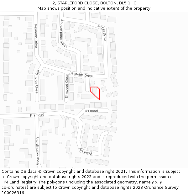 2, STAPLEFORD CLOSE, BOLTON, BL5 1HG: Location map and indicative extent of plot