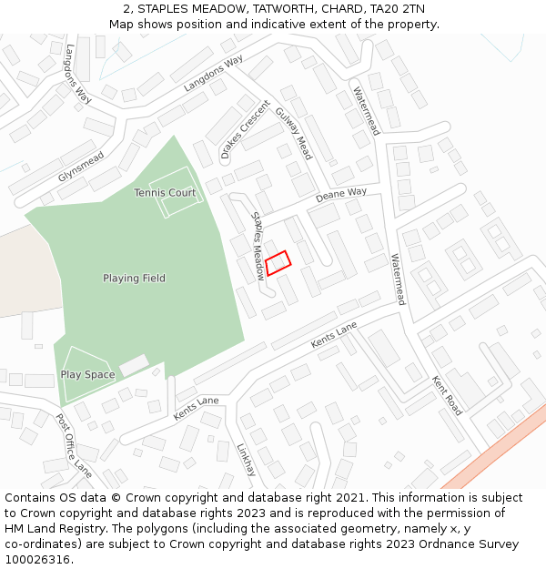 2, STAPLES MEADOW, TATWORTH, CHARD, TA20 2TN: Location map and indicative extent of plot