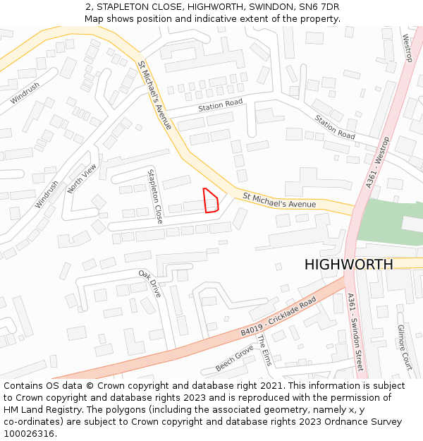 2, STAPLETON CLOSE, HIGHWORTH, SWINDON, SN6 7DR: Location map and indicative extent of plot