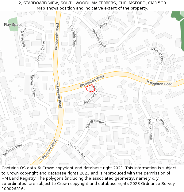 2, STARBOARD VIEW, SOUTH WOODHAM FERRERS, CHELMSFORD, CM3 5GR: Location map and indicative extent of plot