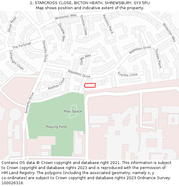 2, STARCROSS CLOSE, BICTON HEATH, SHREWSBURY, SY3 5PU: Location map and indicative extent of plot