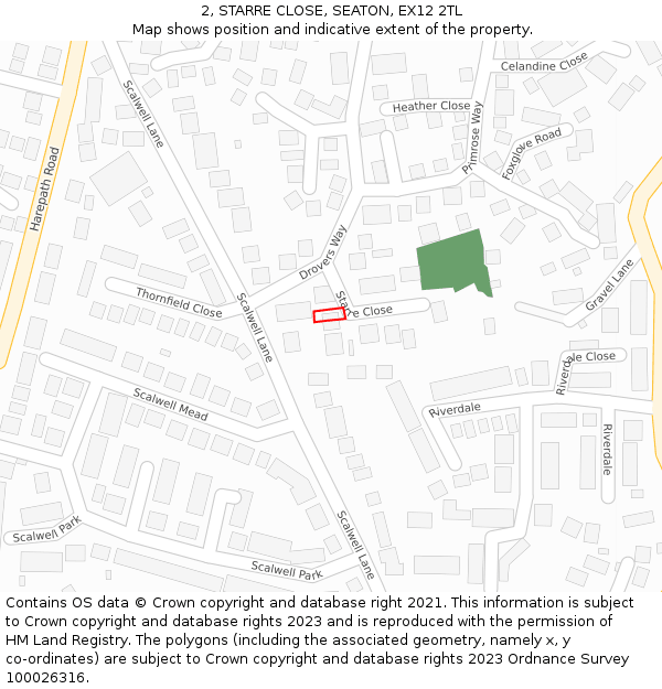 2, STARRE CLOSE, SEATON, EX12 2TL: Location map and indicative extent of plot