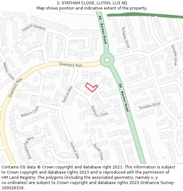 2, STATHAM CLOSE, LUTON, LU3 4EJ: Location map and indicative extent of plot