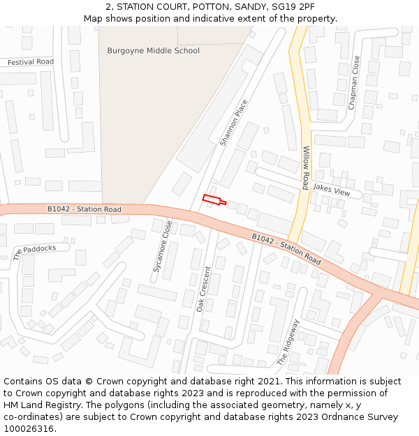 2, STATION COURT, POTTON, SANDY, SG19 2PF: Location map and indicative extent of plot