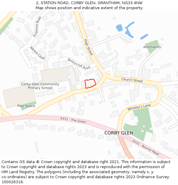 2, STATION ROAD, CORBY GLEN, GRANTHAM, NG33 4NW: Location map and indicative extent of plot