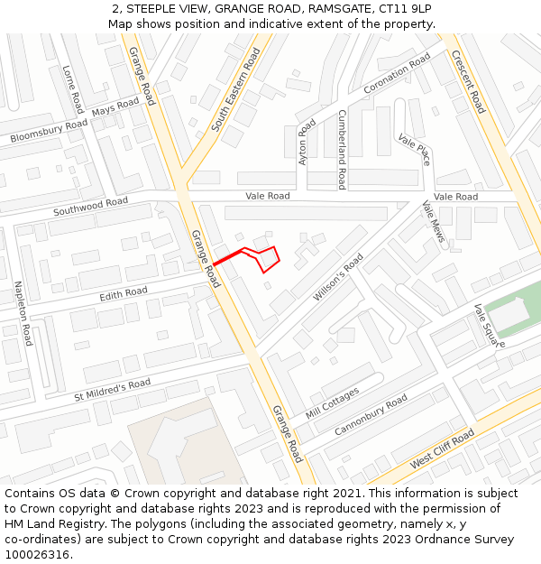 2, STEEPLE VIEW, GRANGE ROAD, RAMSGATE, CT11 9LP: Location map and indicative extent of plot