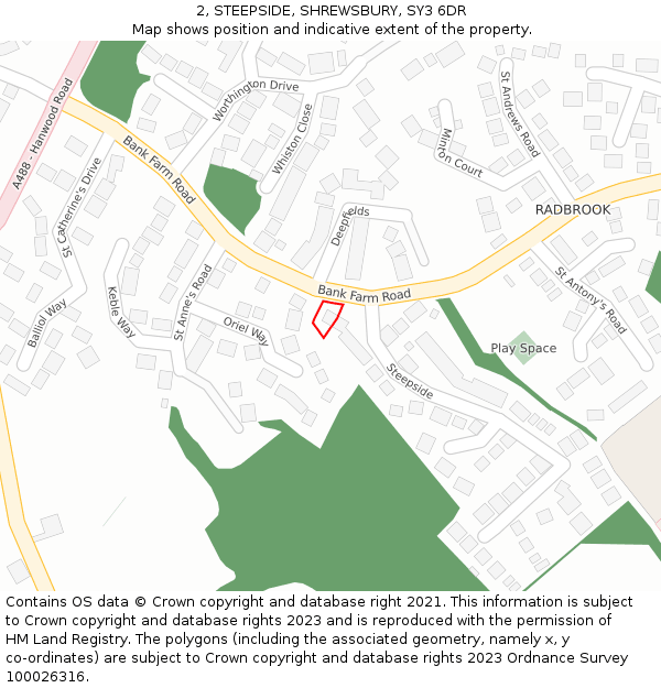 2, STEEPSIDE, SHREWSBURY, SY3 6DR: Location map and indicative extent of plot