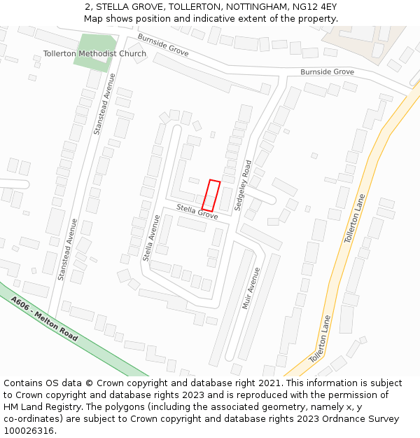 2, STELLA GROVE, TOLLERTON, NOTTINGHAM, NG12 4EY: Location map and indicative extent of plot