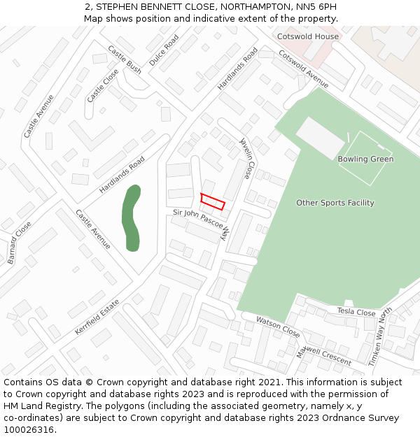 2, STEPHEN BENNETT CLOSE, NORTHAMPTON, NN5 6PH: Location map and indicative extent of plot