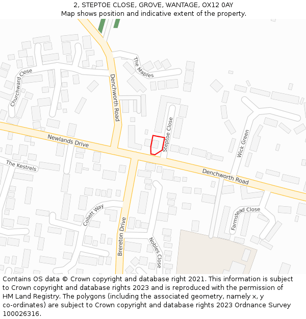 2, STEPTOE CLOSE, GROVE, WANTAGE, OX12 0AY: Location map and indicative extent of plot