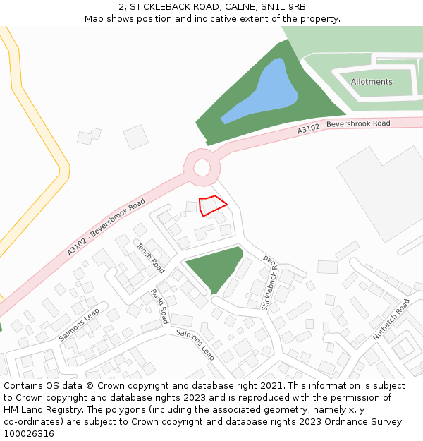 2, STICKLEBACK ROAD, CALNE, SN11 9RB: Location map and indicative extent of plot