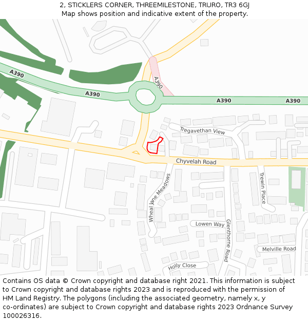 2, STICKLERS CORNER, THREEMILESTONE, TRURO, TR3 6GJ: Location map and indicative extent of plot