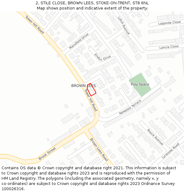 2, STILE CLOSE, BROWN LEES, STOKE-ON-TRENT, ST8 6NL: Location map and indicative extent of plot