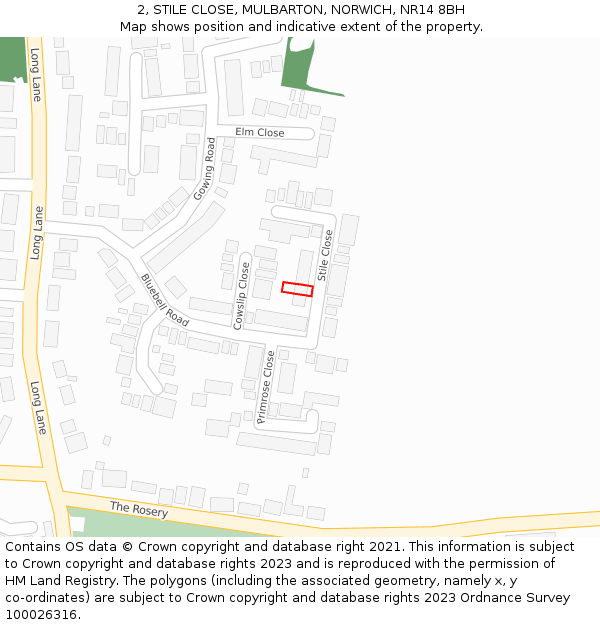 2, STILE CLOSE, MULBARTON, NORWICH, NR14 8BH: Location map and indicative extent of plot