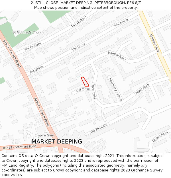 2, STILL CLOSE, MARKET DEEPING, PETERBOROUGH, PE6 8JZ: Location map and indicative extent of plot