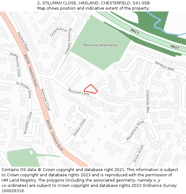 2, STILLMAN CLOSE, HASLAND, CHESTERFIELD, S41 0SB: Location map and indicative extent of plot