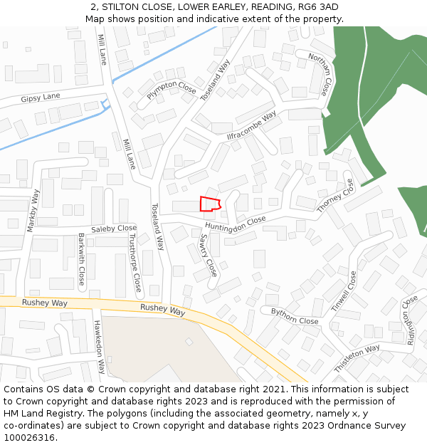 2, STILTON CLOSE, LOWER EARLEY, READING, RG6 3AD: Location map and indicative extent of plot