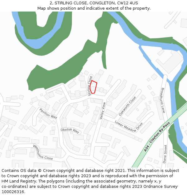 2, STIRLING CLOSE, CONGLETON, CW12 4US: Location map and indicative extent of plot