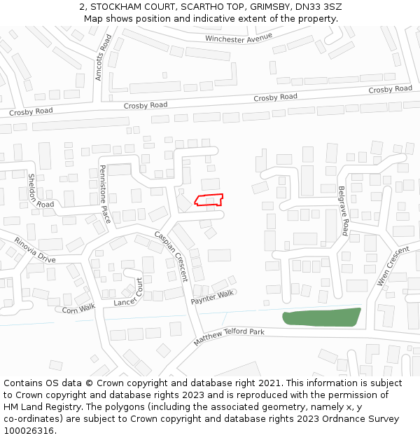 2, STOCKHAM COURT, SCARTHO TOP, GRIMSBY, DN33 3SZ: Location map and indicative extent of plot