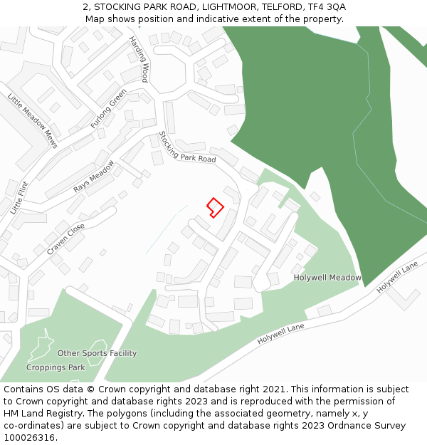 2, STOCKING PARK ROAD, LIGHTMOOR, TELFORD, TF4 3QA: Location map and indicative extent of plot