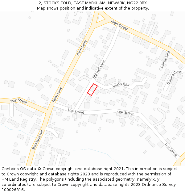 2, STOCKS FOLD, EAST MARKHAM, NEWARK, NG22 0RX: Location map and indicative extent of plot