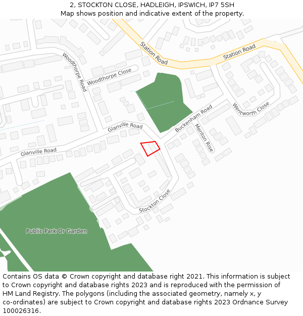 2, STOCKTON CLOSE, HADLEIGH, IPSWICH, IP7 5SH: Location map and indicative extent of plot