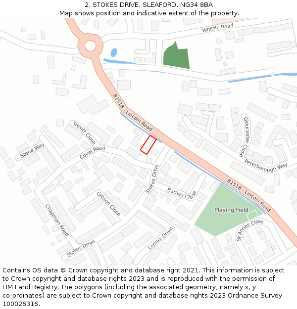 2, STOKES DRIVE, SLEAFORD, NG34 8BA: Location map and indicative extent of plot