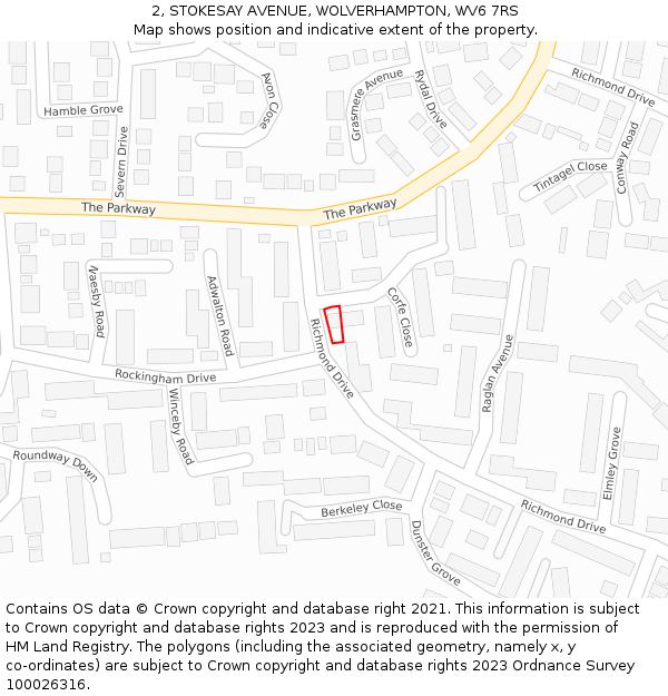 2, STOKESAY AVENUE, WOLVERHAMPTON, WV6 7RS: Location map and indicative extent of plot