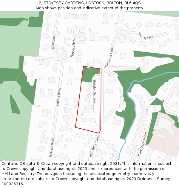 2, STOKESBY GARDENS, LOSTOCK, BOLTON, BL6 4QS: Location map and indicative extent of plot