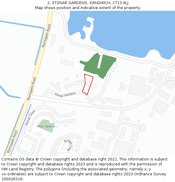 2, STONAR GARDENS, SANDWICH, CT13 9LJ: Location map and indicative extent of plot