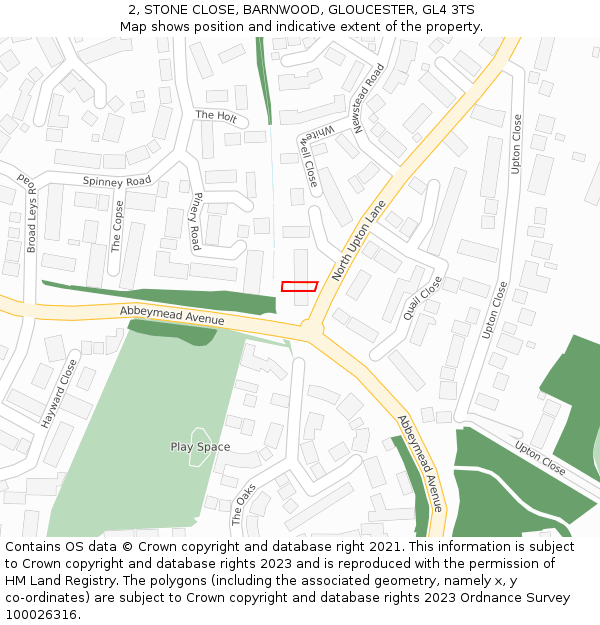 2, STONE CLOSE, BARNWOOD, GLOUCESTER, GL4 3TS: Location map and indicative extent of plot