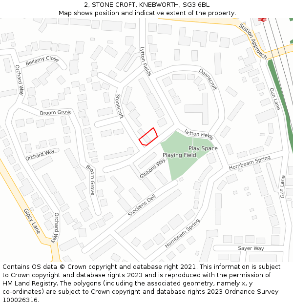 2, STONE CROFT, KNEBWORTH, SG3 6BL: Location map and indicative extent of plot