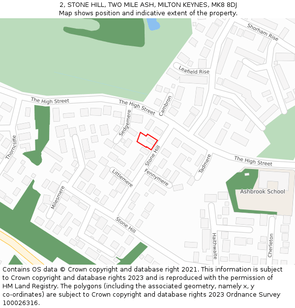 2, STONE HILL, TWO MILE ASH, MILTON KEYNES, MK8 8DJ: Location map and indicative extent of plot