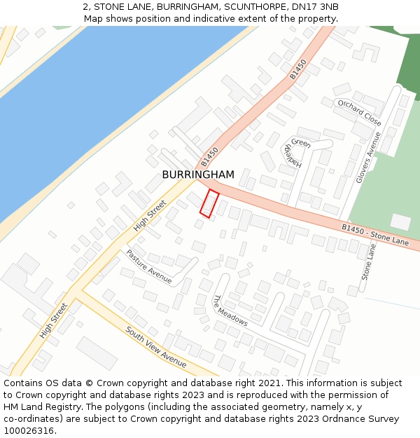 2, STONE LANE, BURRINGHAM, SCUNTHORPE, DN17 3NB: Location map and indicative extent of plot