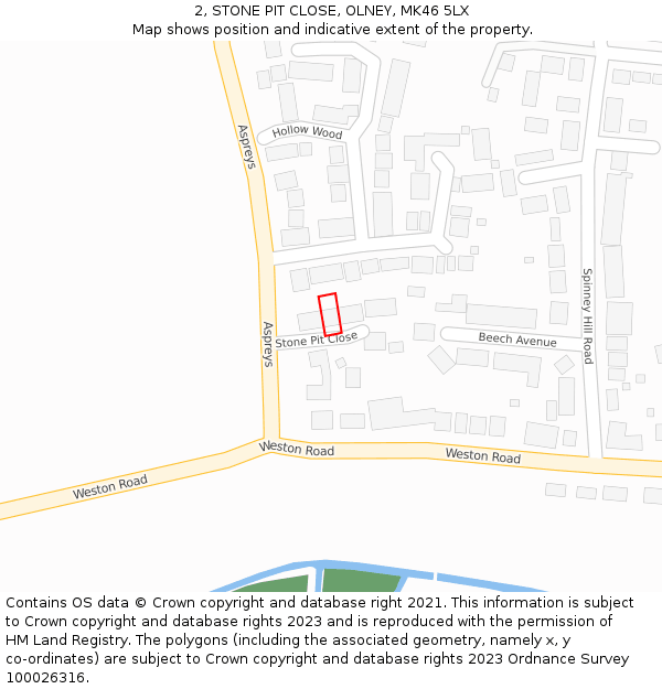 2, STONE PIT CLOSE, OLNEY, MK46 5LX: Location map and indicative extent of plot