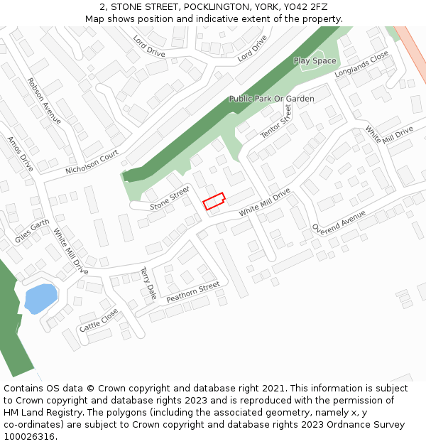 2, STONE STREET, POCKLINGTON, YORK, YO42 2FZ: Location map and indicative extent of plot