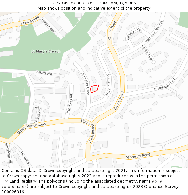 2, STONEACRE CLOSE, BRIXHAM, TQ5 9RN: Location map and indicative extent of plot