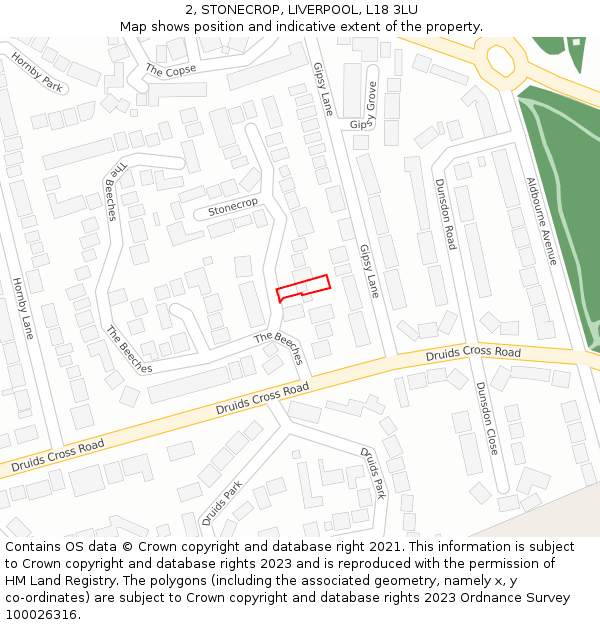 2, STONECROP, LIVERPOOL, L18 3LU: Location map and indicative extent of plot