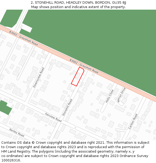 2, STONEHILL ROAD, HEADLEY DOWN, BORDON, GU35 8JJ: Location map and indicative extent of plot