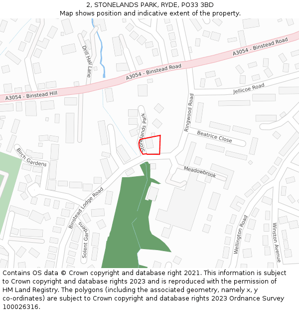 2, STONELANDS PARK, RYDE, PO33 3BD: Location map and indicative extent of plot