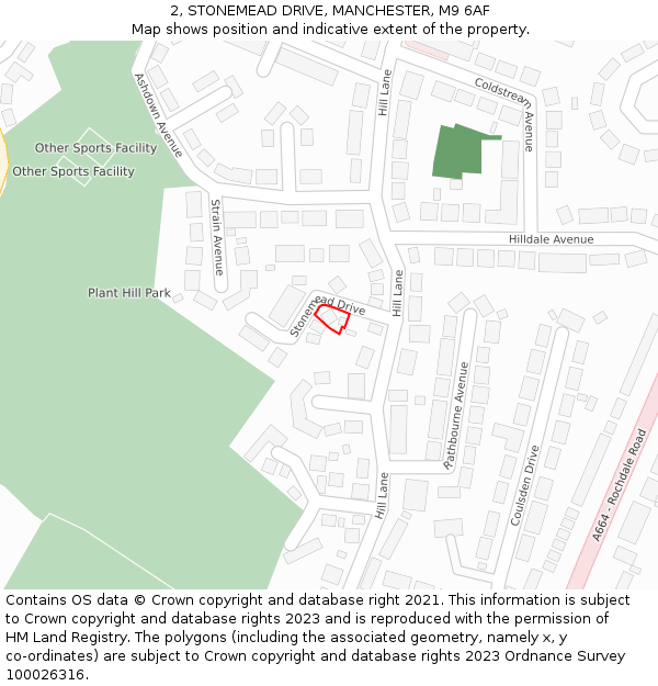 2, STONEMEAD DRIVE, MANCHESTER, M9 6AF: Location map and indicative extent of plot