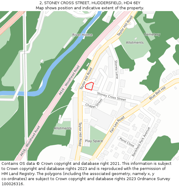 2, STONEY CROSS STREET, HUDDERSFIELD, HD4 6EY: Location map and indicative extent of plot