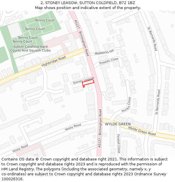 2, STONEY LEASOW, SUTTON COLDFIELD, B72 1BZ: Location map and indicative extent of plot