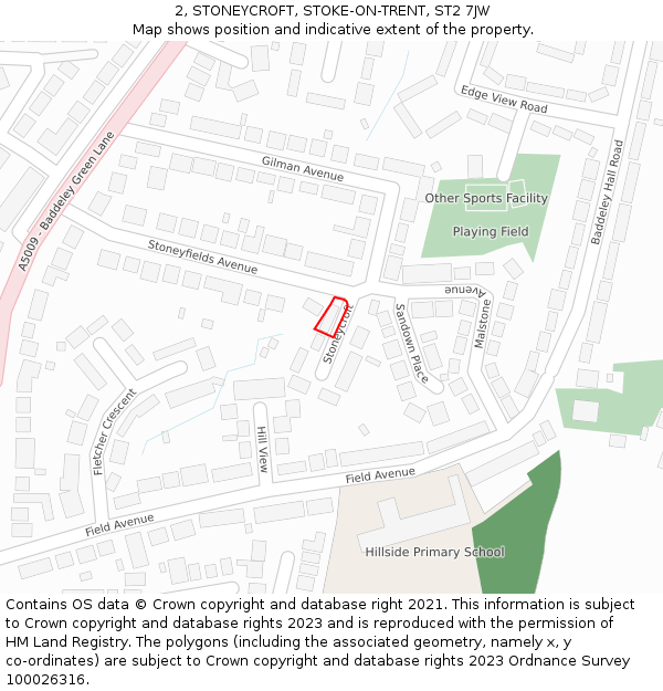 2, STONEYCROFT, STOKE-ON-TRENT, ST2 7JW: Location map and indicative extent of plot