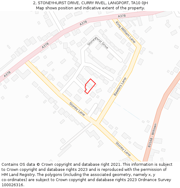 2, STONEYHURST DRIVE, CURRY RIVEL, LANGPORT, TA10 0JH: Location map and indicative extent of plot