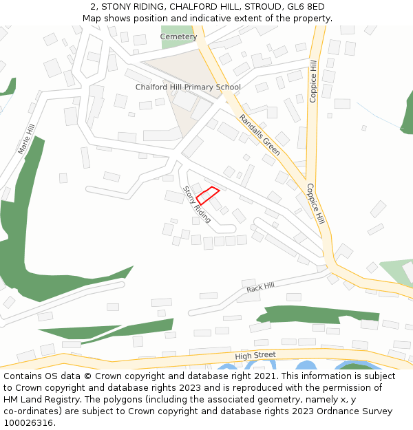 2, STONY RIDING, CHALFORD HILL, STROUD, GL6 8ED: Location map and indicative extent of plot