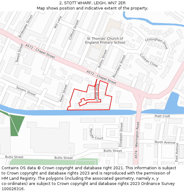 2, STOTT WHARF, LEIGH, WN7 2ER: Location map and indicative extent of plot