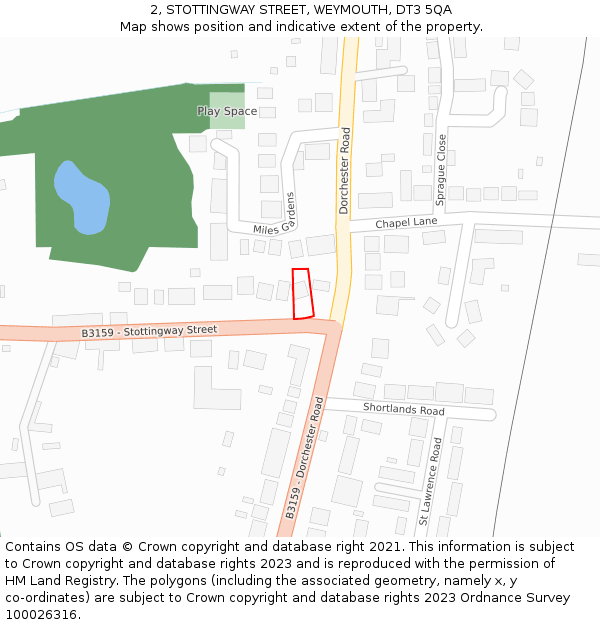 2, STOTTINGWAY STREET, WEYMOUTH, DT3 5QA: Location map and indicative extent of plot