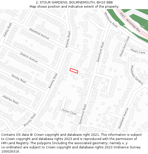 2, STOUR GARDENS, BOURNEMOUTH, BH10 6BB: Location map and indicative extent of plot